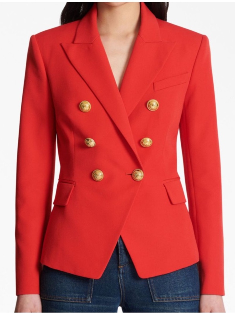 Balmain Red Double-Breasted Tailored Blazer with Gold Buttons